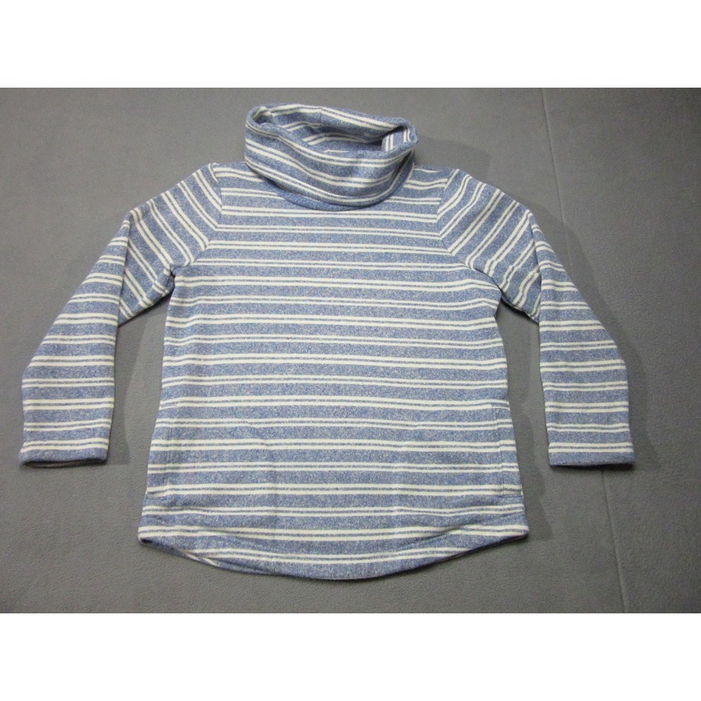 L.L.Bean Pullover Top Womens Large Blue White Striped Cowl Neck with Pockets